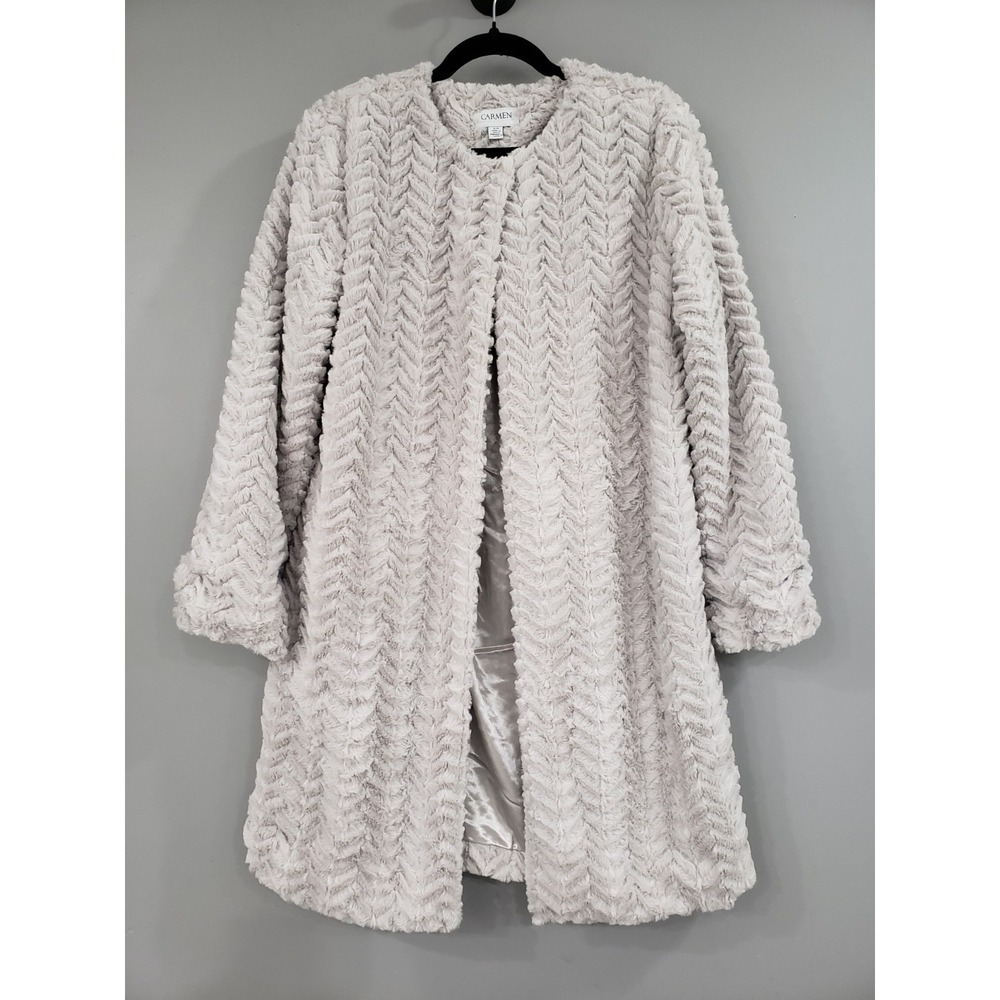 NEW CARMEN MARC VALVO Chevron Faux Fur Coat LONG GLAM mob boss church shaw cape
